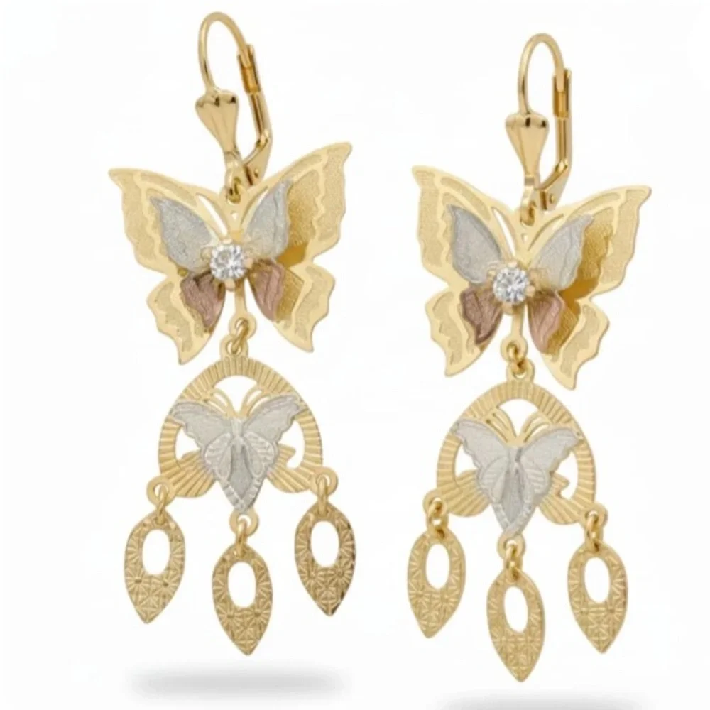 Morphed butterflies three colors 18k of gold plated